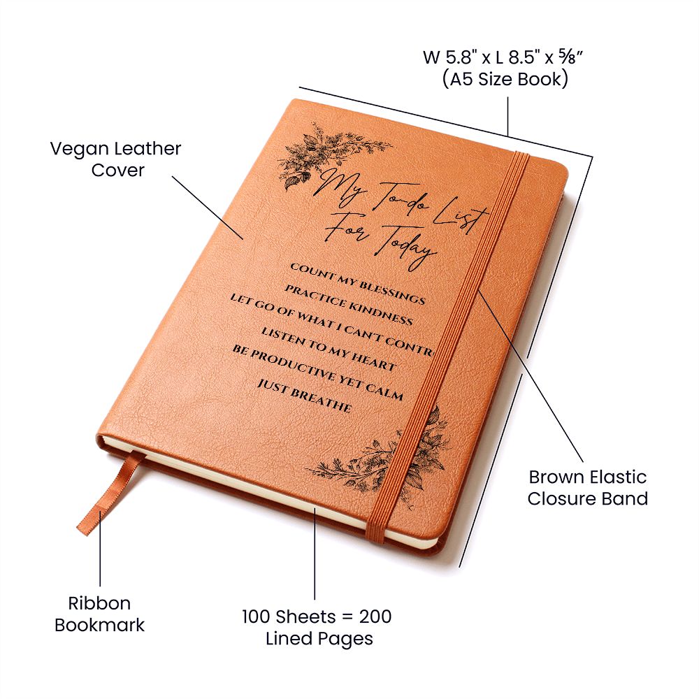 Vegan Leather Journal - Inspirational Quote Cover - My To-do List For Today